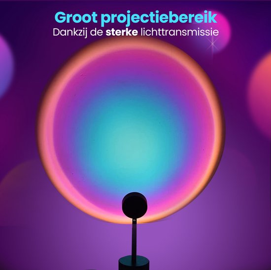 Mobstore Sunset Projector – 16 Kleuren LED – 360° Draaibaar – Ø7 x 27 cm – Incl. Afstandsbediening – Zwart