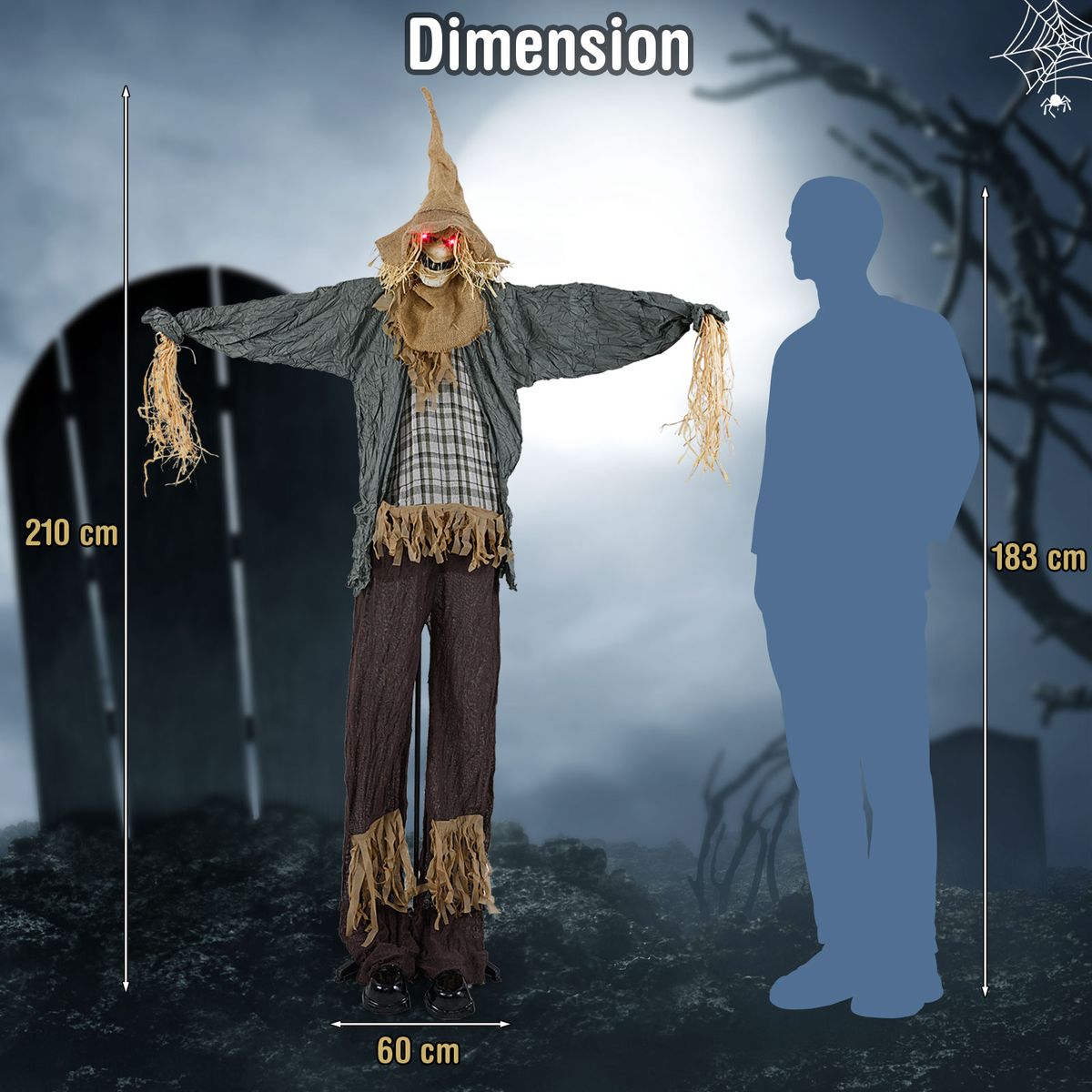 Coast Halloween vogelverschrikker - geanimeerd - geluidsgeactiveerd - lichtgevende ogen - 213 cm