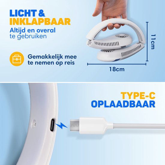 Vulpes Goods® Tech - Nek Ventilator - Draagbare Gezichtsventilator - USB ventilator - Mini Ventilator - Oplaadbaar - 3 standen - PRO Versie
