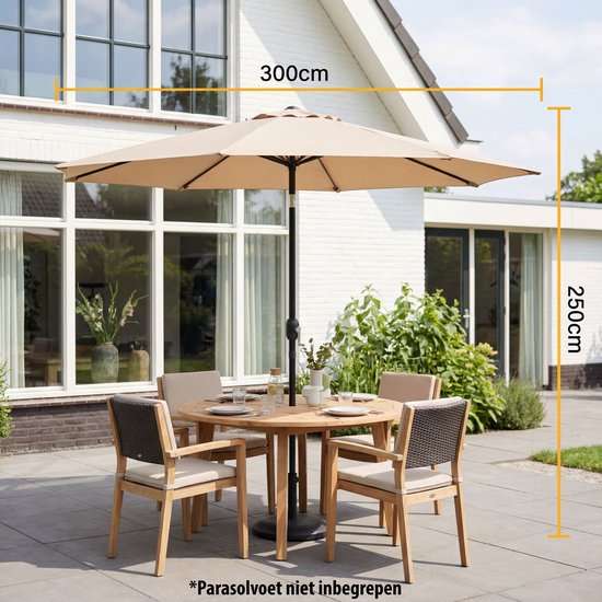 Tristar Stokparasol - 300cm Rond - Tuin & Balkon - Kantelbaar - Incl. Beschermhoes - PA-7904 - Beige