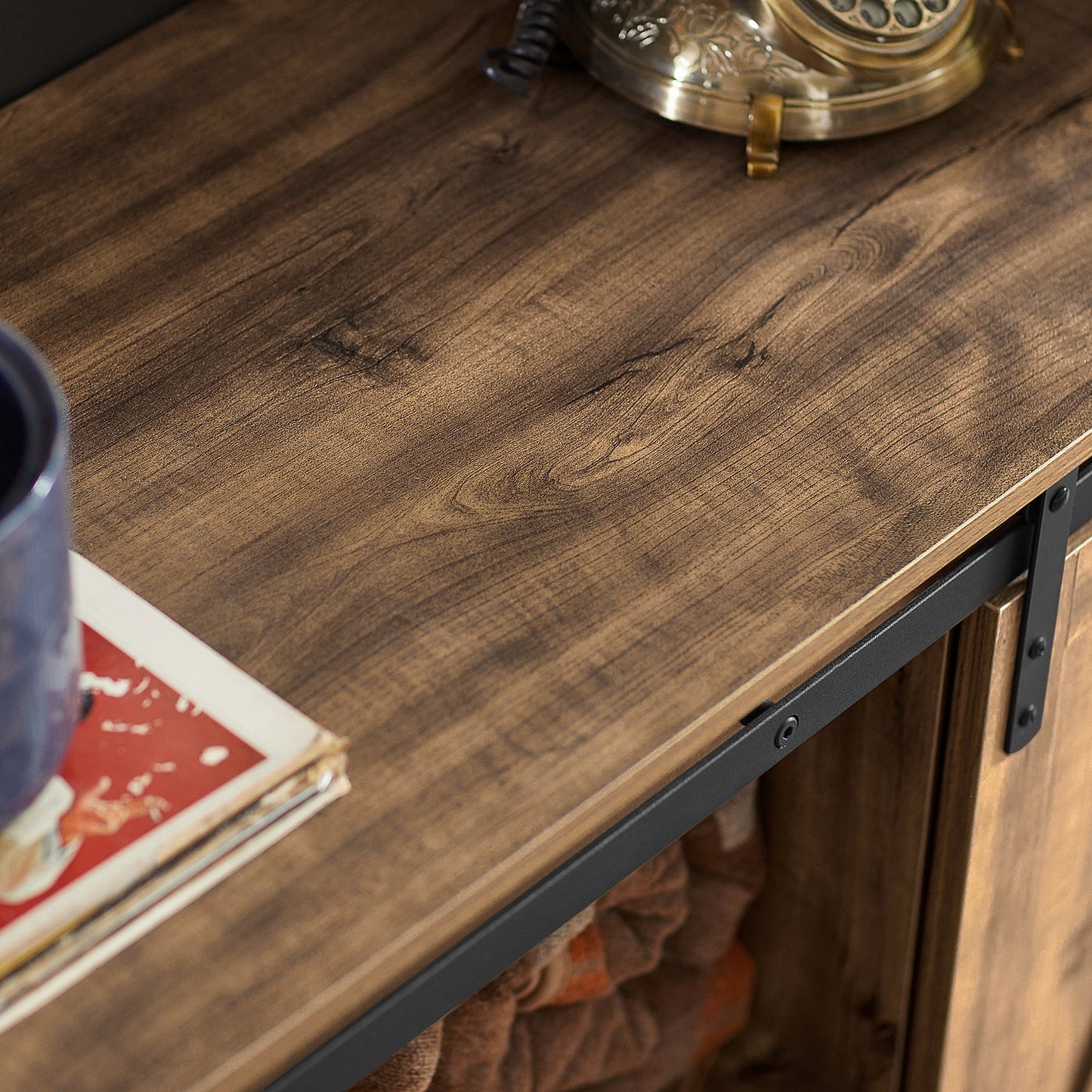 SoBuy Opbergkast – Schuifdeur, Verstelbare Planken, Landelijk Design – 120 x 40 x 70 cm – Kastanjebruin