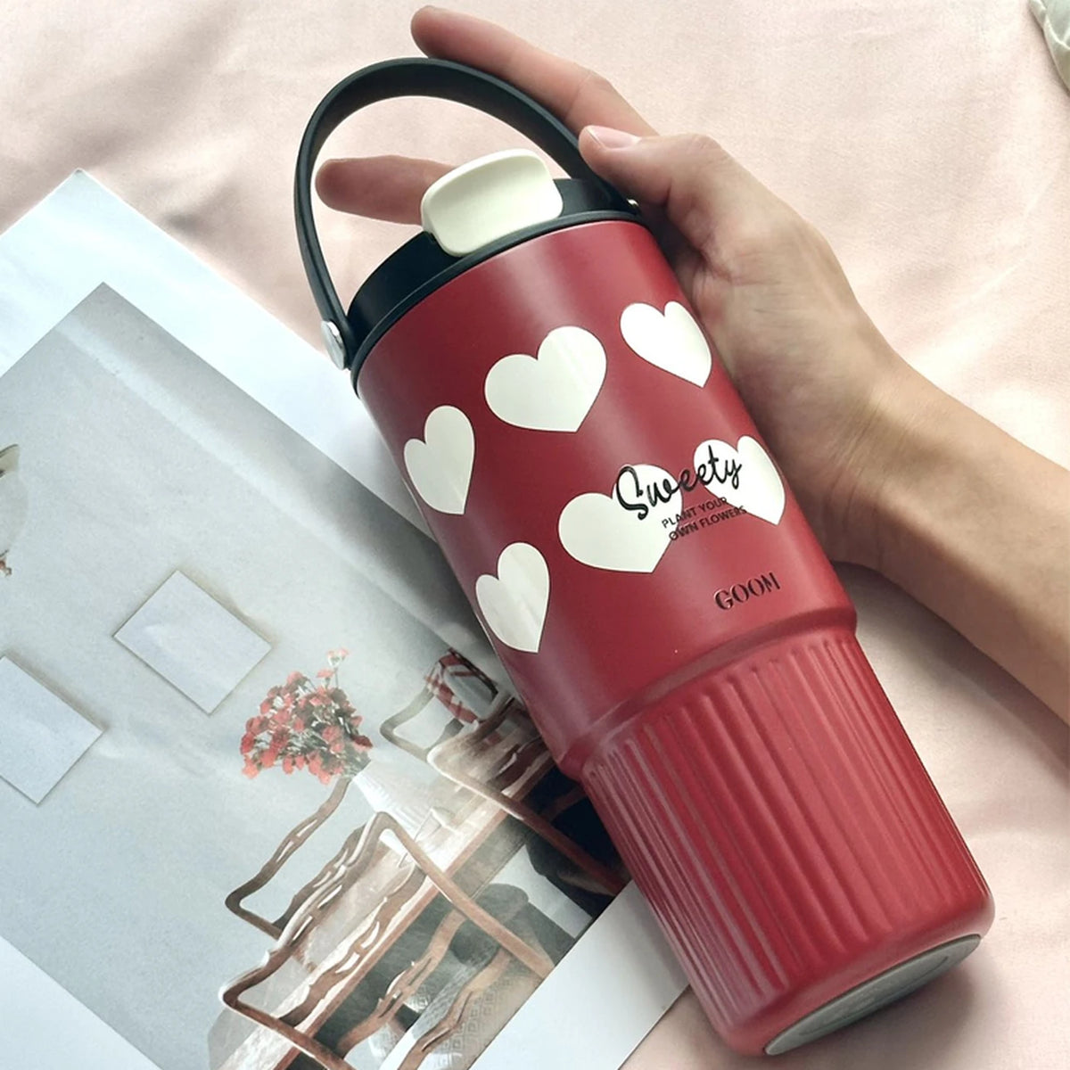GOOM Worth-serie Drinkbeker - 780 ml - Rood - RVS - Met Theescheider en Draaggreep