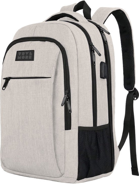 TRVLMORE Rugtas - 36L - 17,3 Inch - Laptop Rugzak met USB - Schooltas - Heren en Dames - Tas Champagne