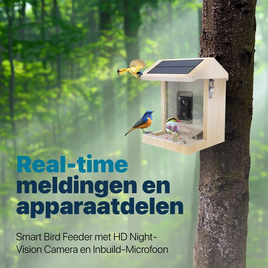 BOME - Vogelvoederhuisje - Camera en Audio - AI Vogelherkenning - Hout - Dubbel zonnepaneel - Hangend