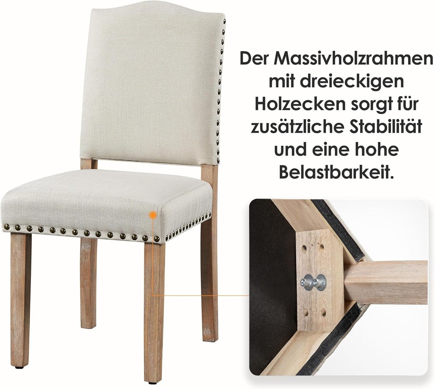 Yaheetech Eetkamerstoelen Set van 2 Gestoffeerd met Houten Poten - Beige - Max. 136 kg