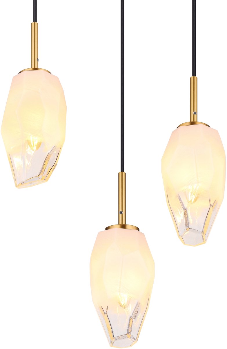 Globo - Barcley Hanglamp - Messing Metaal - Opaal & Helder Glas - Klassiek Design - E14 Fitting - In Hoogte Verstelbaar
