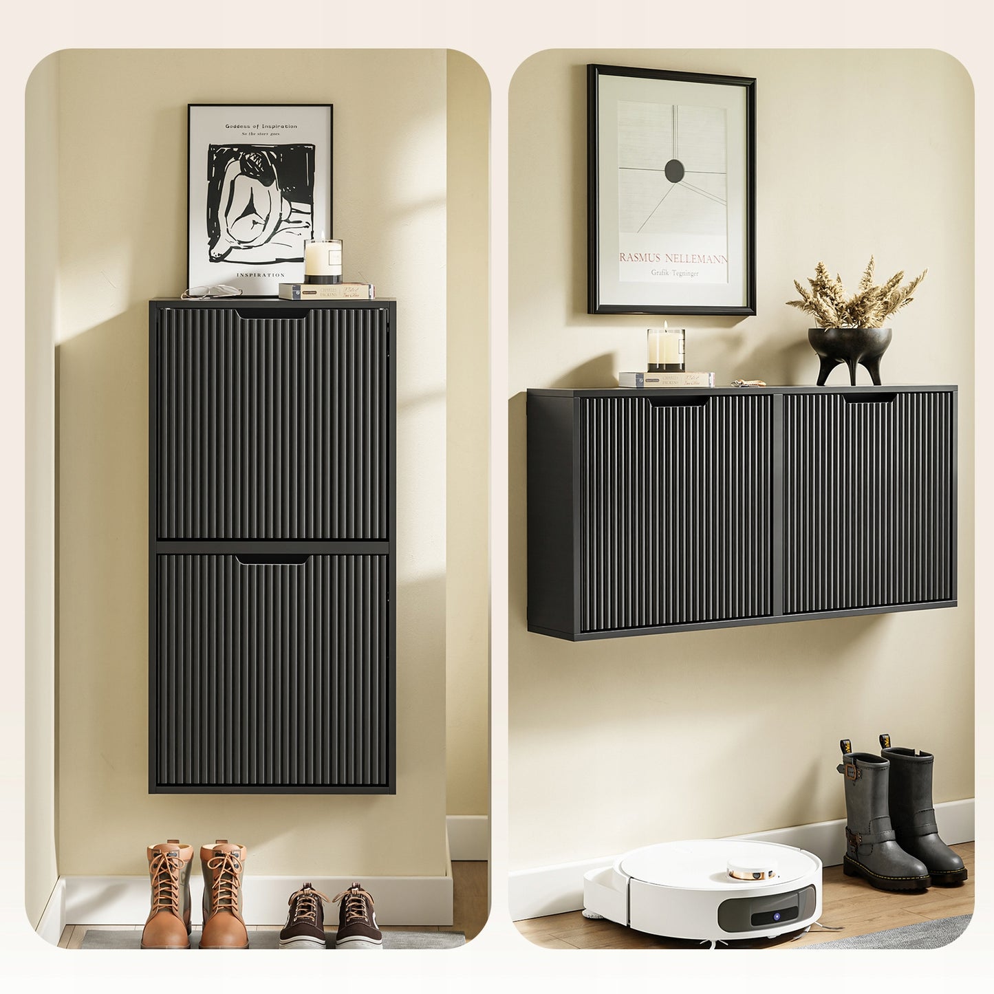 SoBuy FSR204-SCH Hangschoenenkast met 2 Klapdeuren voor Hal - Zwart MDF - 50x19x99 cm