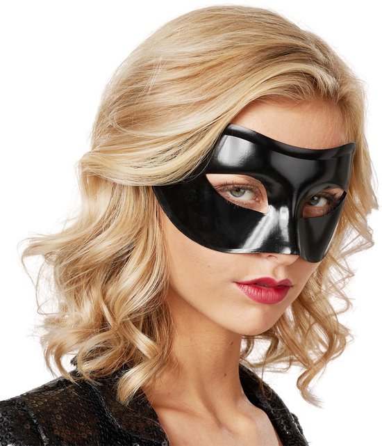 Dressforfun Venetiaans masker eenkleurig zwart - verkleedkleding kostuum halloween verkleden feestkleding carnavalskleding carnaval feestkledij partykleding - 303536
