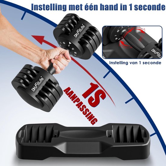 DH FitLife 2 tot 12 kg met 5 Gewichtsniveaus Verstelbare Dumbbells Set voor Krachttraining, Korte Halterset met Ruimtebesparende Halterschijven voor Thuistraining, Korte Halters Verstelbaar, Variabele Gewichten 5-in-1, 2 STUKS