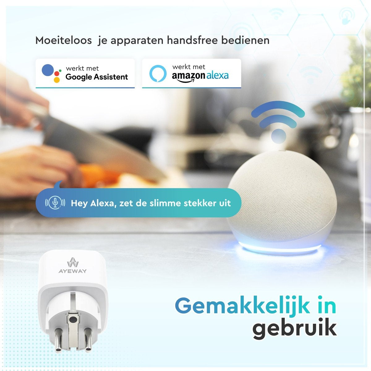 AyeWay Slimme Stekker met Energiemeter - Smart Plug - WiFi Stopcontact - Werkt met Google Home & Alexa - iOS & Android - 1 Stuk