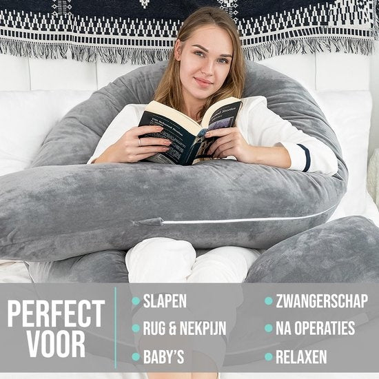 Strex Zwangerschapskussen XXL - 280cm - Afneembare Hoes - Zijslaapkussen / Body Pillow / Lichaamskussen / Voedingskussen