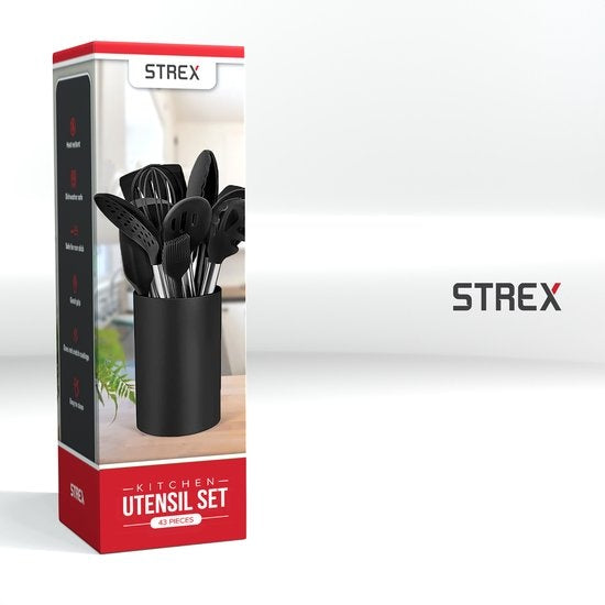 Strex Keukengerei Set 43 delig met Houder - Hittebestendig / BPA Vrij / Siliconen