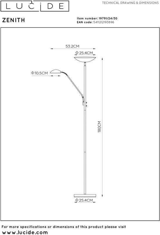 Lucide ZENITH - Leeslamp - LED Dimbaar - 3000K - Zwart