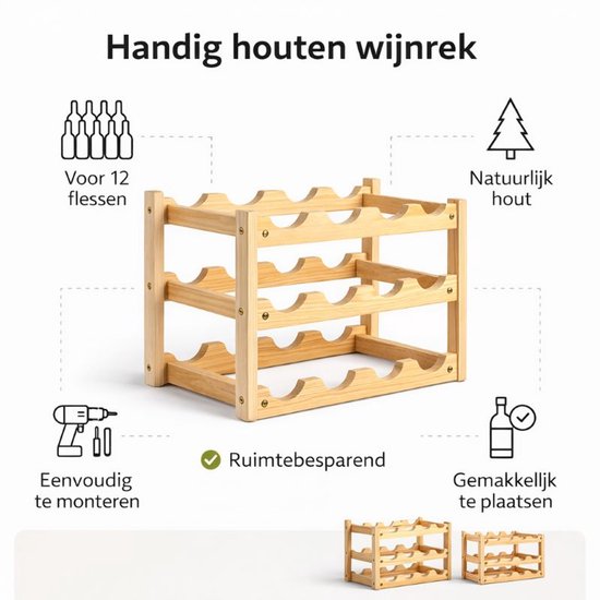 Wijnrek Hout – Wijnrek voor 12 Flessen – 45 x 22 x 28 cm