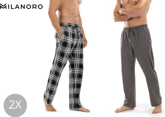 Milanoro Trainingsbroek hereh - 2 Stuks - Comfortabel - Antraciet / Zwart-wit geruit - XL