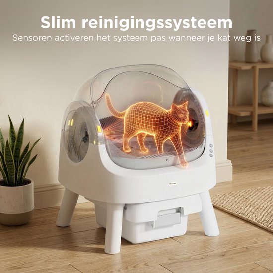 TrevoPet® Automatische Kattenbak - Zelfreinigend & Veilig - Voor Katten tot 12KG - Incl. Mat, 60 Afvalzakjes & Accessoires - 10L Afvalbak - Wit & Grijs