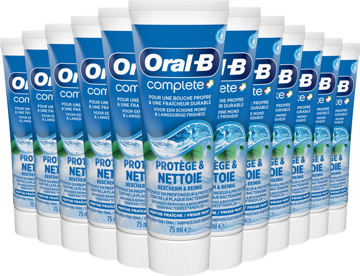 Oral-B Complete Protect & Clean Tandpasta - 12 x 75 ml Voordeelverpakking - Frisse Muntsmaak - Wittere Tanden
