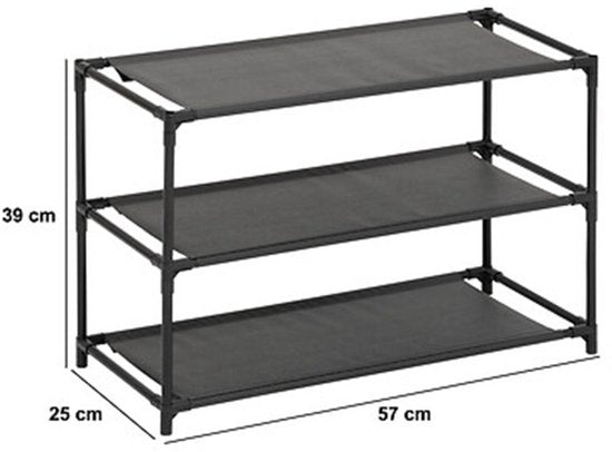 5Five Schoenenrek Intissa - 3-laags - metaal/kunststof - 57 x 25 x 39 cm - voor 9 paar schoenen - zwart