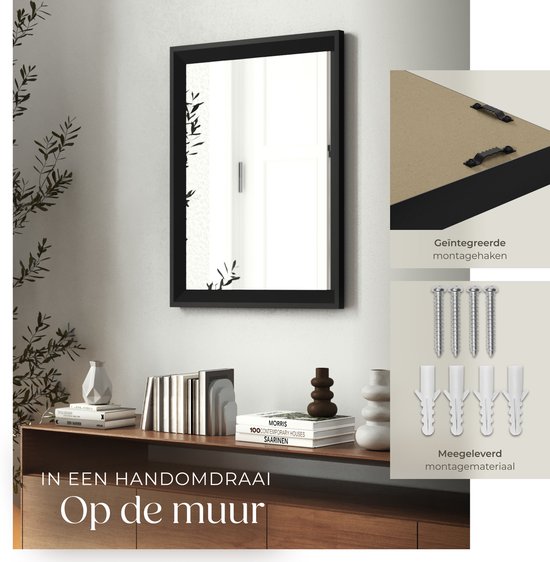 tectake® - Wandspiegel Elina - Badkamerspiegel - Rechthoekige spiegel met stevige kunststoflijst - 40x60 cm - Spiegel voor de badkamer, woonkamer of slaapkamer