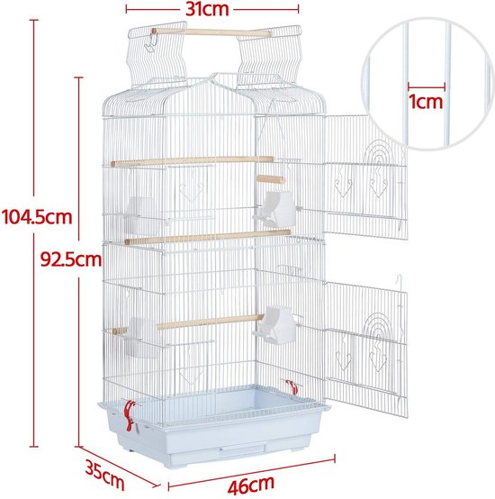 Yaheetech Vogelkooi vogelvolière dierenkooi vogelhuis voor papegaai golvenkiet ca. 46 x 36 x 92 cm wit