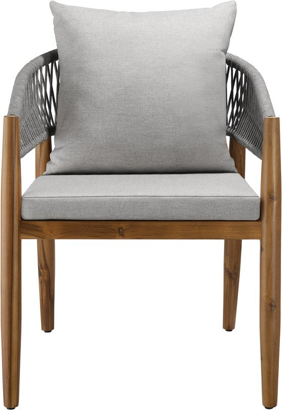 tectake® Set van 2 Tuinstoelen Manacor - Tuinstoel in Rope-Design - Balkonset - Weerbestendige Buitenstoel van Gelakt Acaciahout - Grijs/Beige - Stoelen voor Tuin, Balkon, Terras