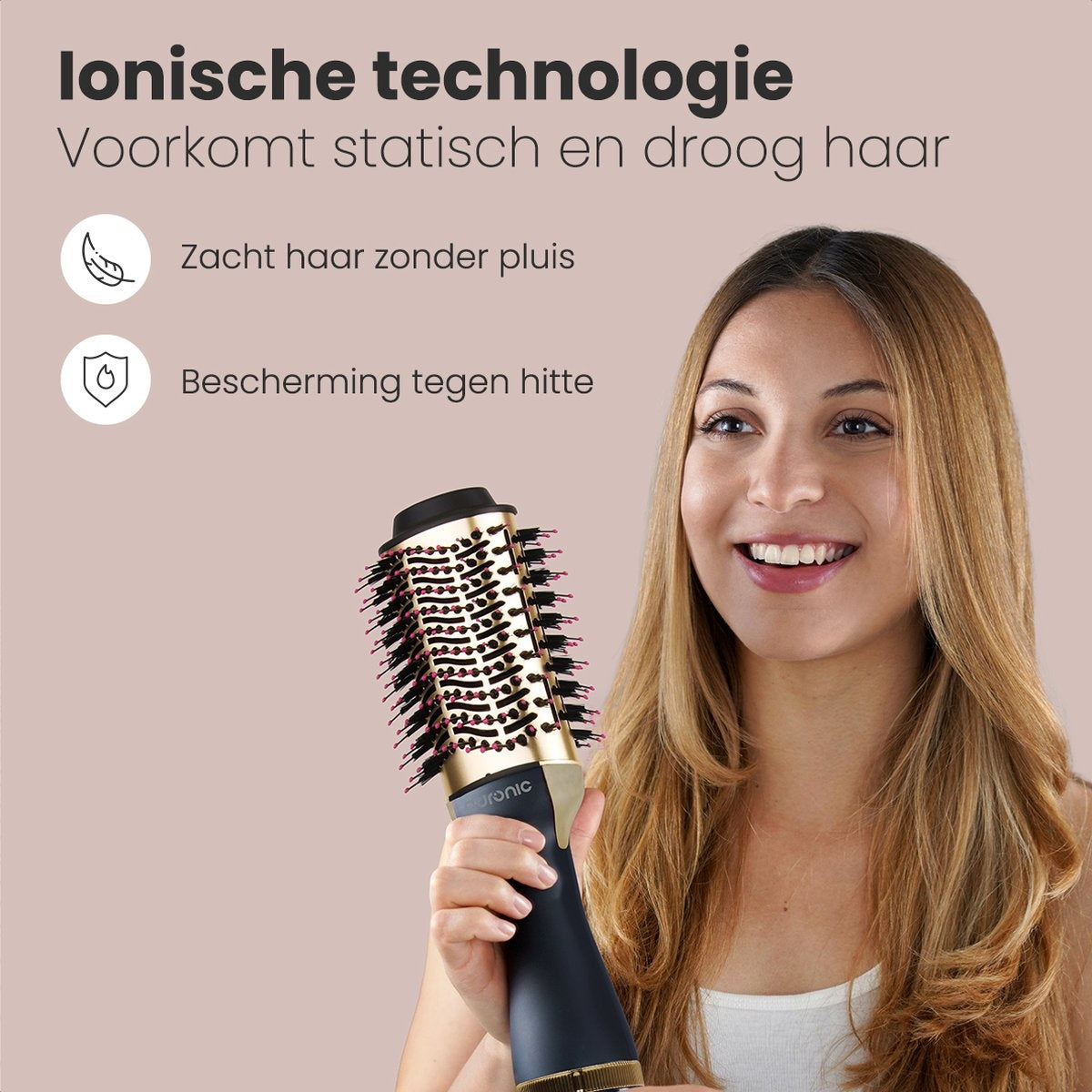 Auronic 3-in-1 Föhnborstel - Keramische Magic Brush - Airstyler - Lang/Stijl/Krullen - 1000W - Zwart/Goud