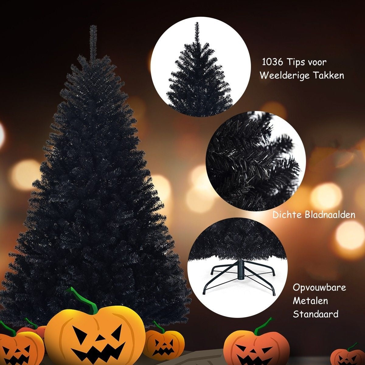 Coast - Kunstkerstboom - 1036 Takken - PVC - 180cm - Zwart