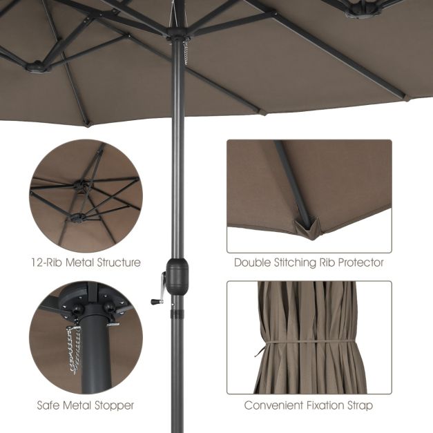 Coast Dubbele Parasol 470 x 280 cm - XXL - UV-Bescherming - Handslinger - 12 Ribben