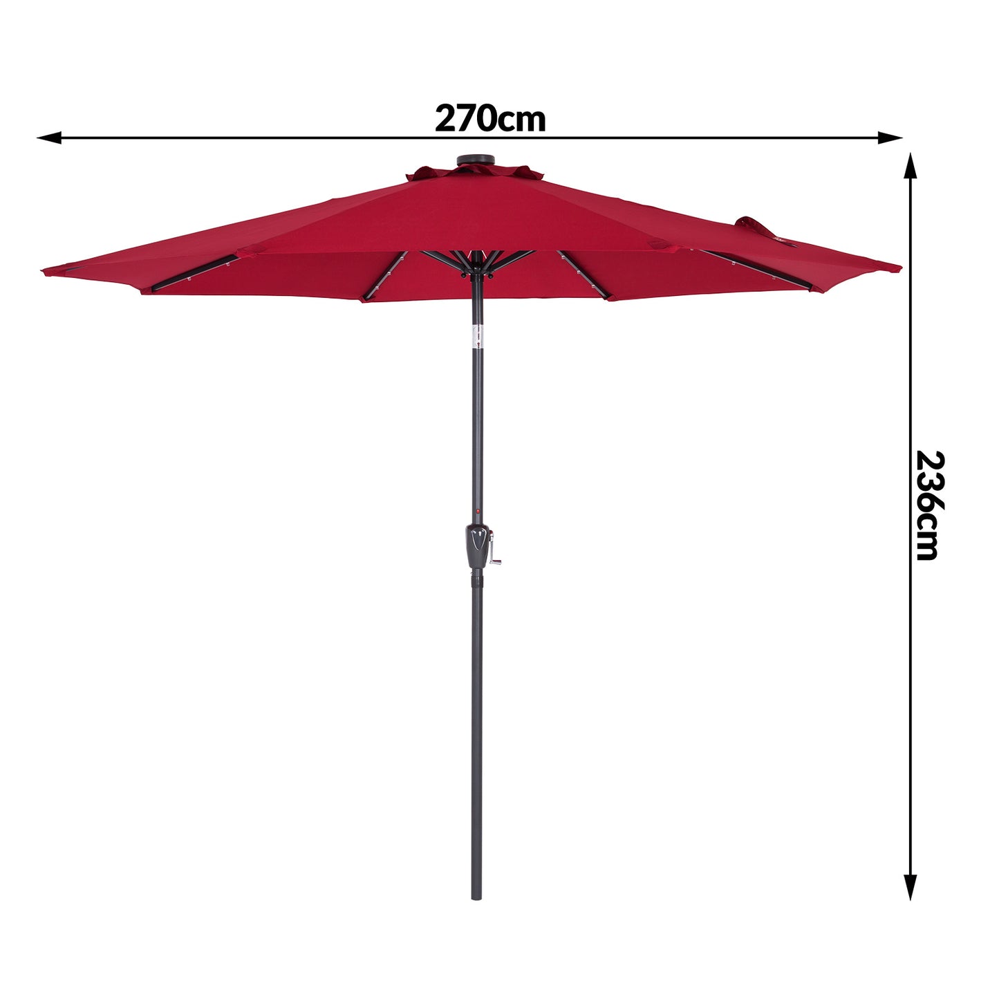 Kingsleeve Parasol - LED-Verlichting Zonne-energie - Ø270cm Rood