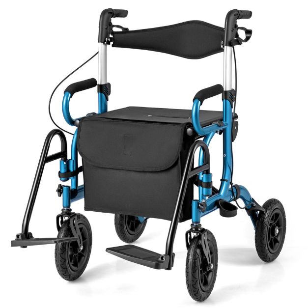 Coast 2-In-1 Rollator - Loophulp - Verstelbaar - Met Tas - Zwart/Blauw