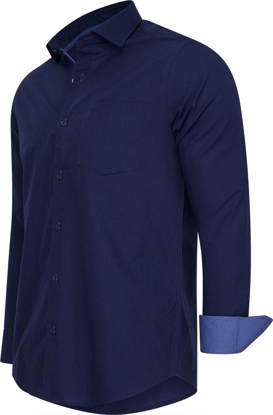 Cappuccino Italia - Heren Overhemden Overhemd Uni - Blauw - Maat L