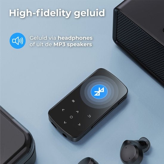 Nuvance - MP3 Speler met Touchscreen en Bluetooth - Incl. Oordopjes - met Clip - Voice Recorder Digitaal - met FM Radio - Zwart