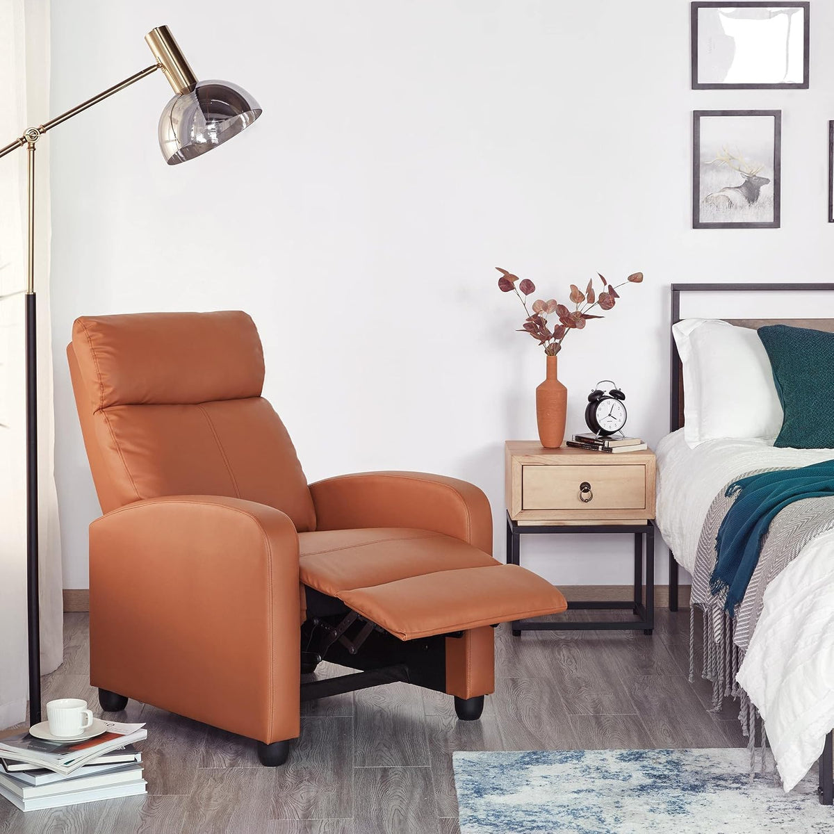 Yaheetech Relaxfauteuil Set van 2 - 67,3 x 85,1 x 99,6 cm - Verstelbare Voetsteun - Kunstleer - Tan