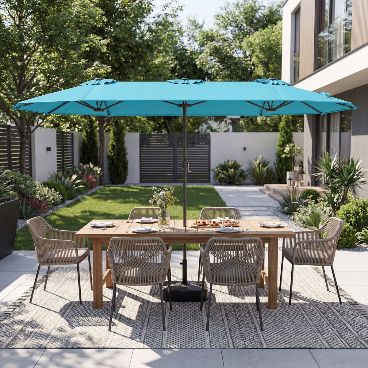 Coast Dubbele Terrasparasol - extra groot doek - verzwaarde voet - Turkoois 400 x 212 cm