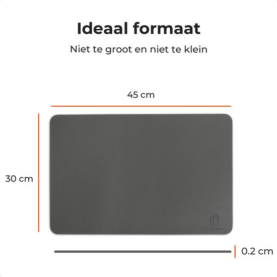 Castagnola Lederlook Placemats - Antislip Placemat van Kunstleer - Waterafstotende Onderlegger - Onderzetter - 6 Stuks - 45 x 30 cm - Grijs