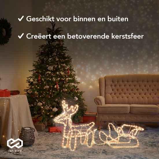 Infinity Goods Rendier Met Slee - Kerstverlichting - Buiten Binnen- LED Figuur - Kerstversiering - 3D Lichtslang - Kerst - Warm Wit
