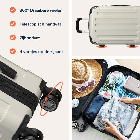 TRVLMORE Handbagage Koffer - 45L - TSA Cijferslot - Lichtgewicht - Uitbreidbaar - Trolley - 54x36x22cm - Champagne