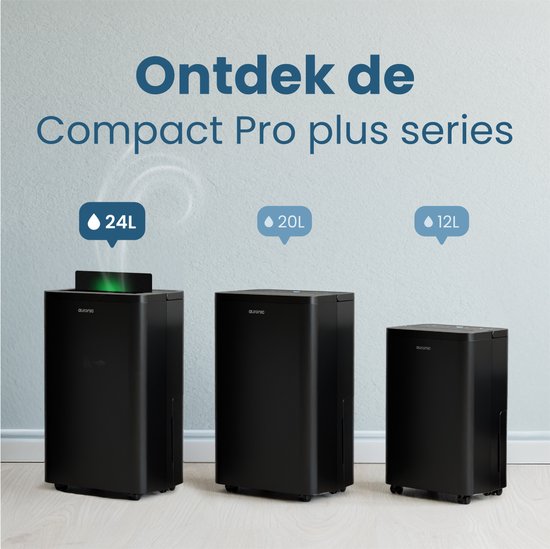 Auronic Luchtontvochtiger - Compact Pro Plus - 24L - Slaapkamer, Badkamer, Woonkamer en Kantoor - Vochtvreter voor in Huis - Zwart