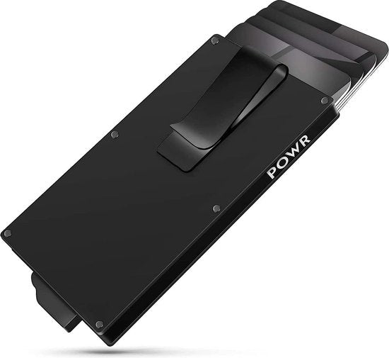 POWR Pasjeshouder Mannen Grijs - Beschermhoes Bankpas met Anti Diefstal - RFID Technologie - 5 Creditcards of 8 Visitekaartjes - Kaarten Uitschuifbaar - Aluminium - Met Geldvak Moneyclip - Kaartenhouder