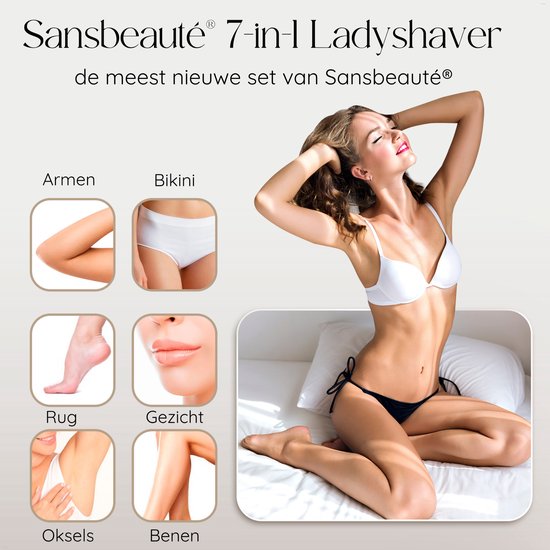 Sansbeauté® 7 in 1 Ladyshave voor Vrouwen - Gezicht - Oksels - Benen - Epilator - Trimmer voor Vrouwen & Dames - Bikinitrimmer Dames - Scheerapparaat Vrouw