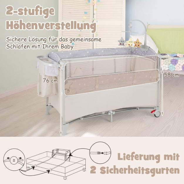 Coast Zijbed - 5 In 1 - Wielen - Incl. Matras - 125 x 65 x 76 cm - Beige