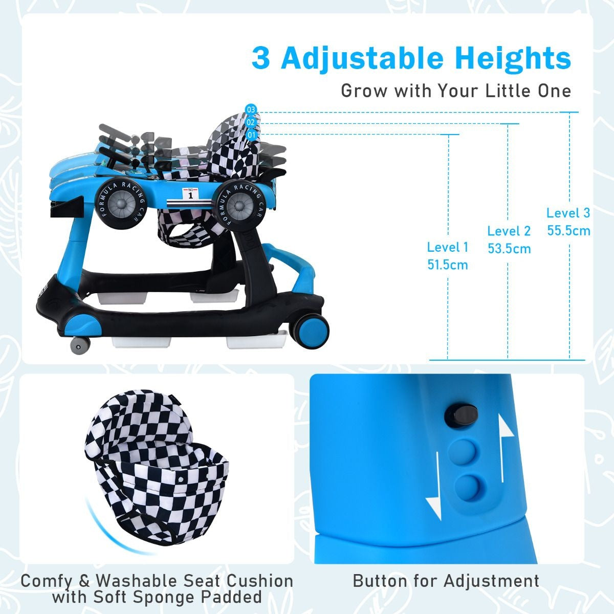 Coast 4 in-1 Loopauto met Instelbare Hoogte - Blauw