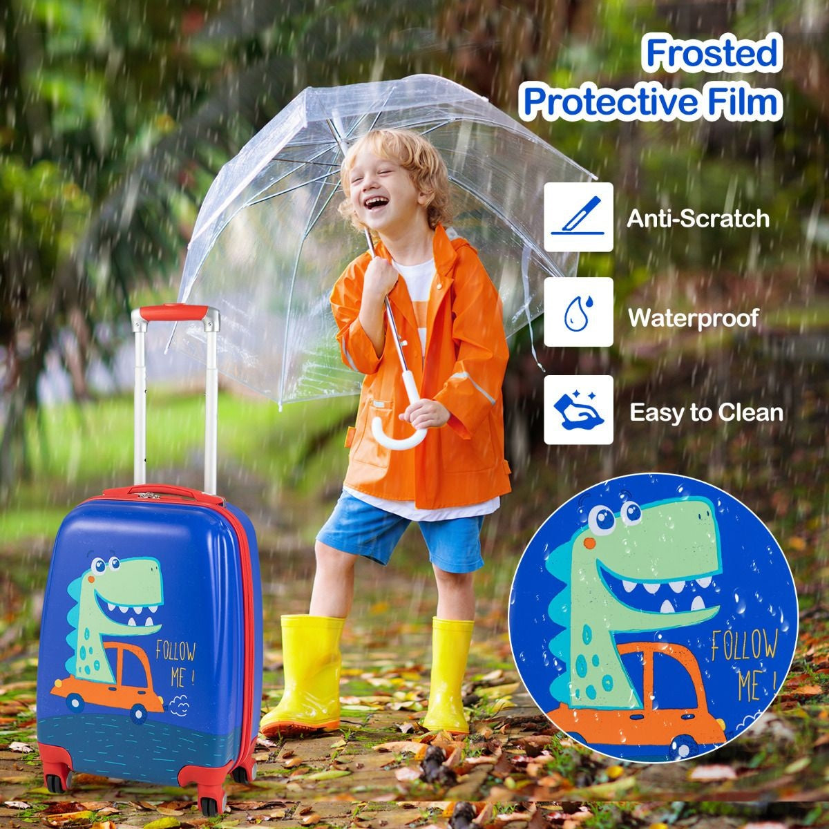Coast 2-Delige Kinderkofferset - Trolley en Rugzak - Blauw/dinosaurus