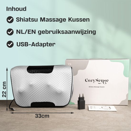 CozySense® Shiatsu Massagekussen - Elektrisch & Draadloos Massage Apparaat voor Nek en Rug - Warmtefunctie - Oplaadbaar - Ergonomisch - Wit