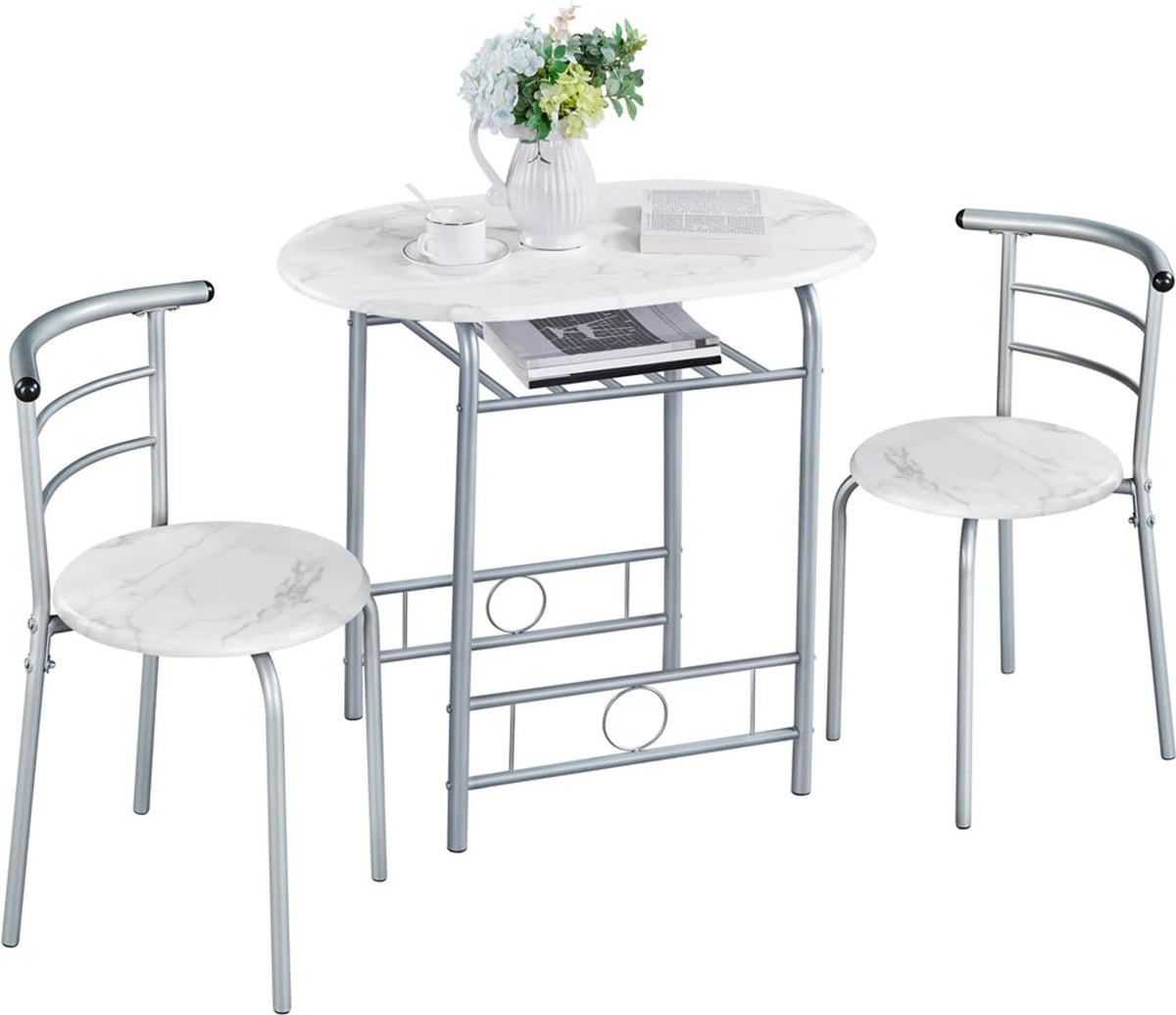 3-delige Eethoek met Tafel en 2 Stoelen Houtlook MDF en Metalen Frame Wit 80 × 53 × 73,5 cm