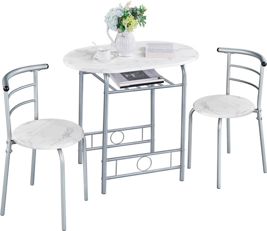 3-delige Eethoek met Tafel en 2 Stoelen Houtlook MDF en Metalen Frame Wit 80 × 53 × 73,5 cm