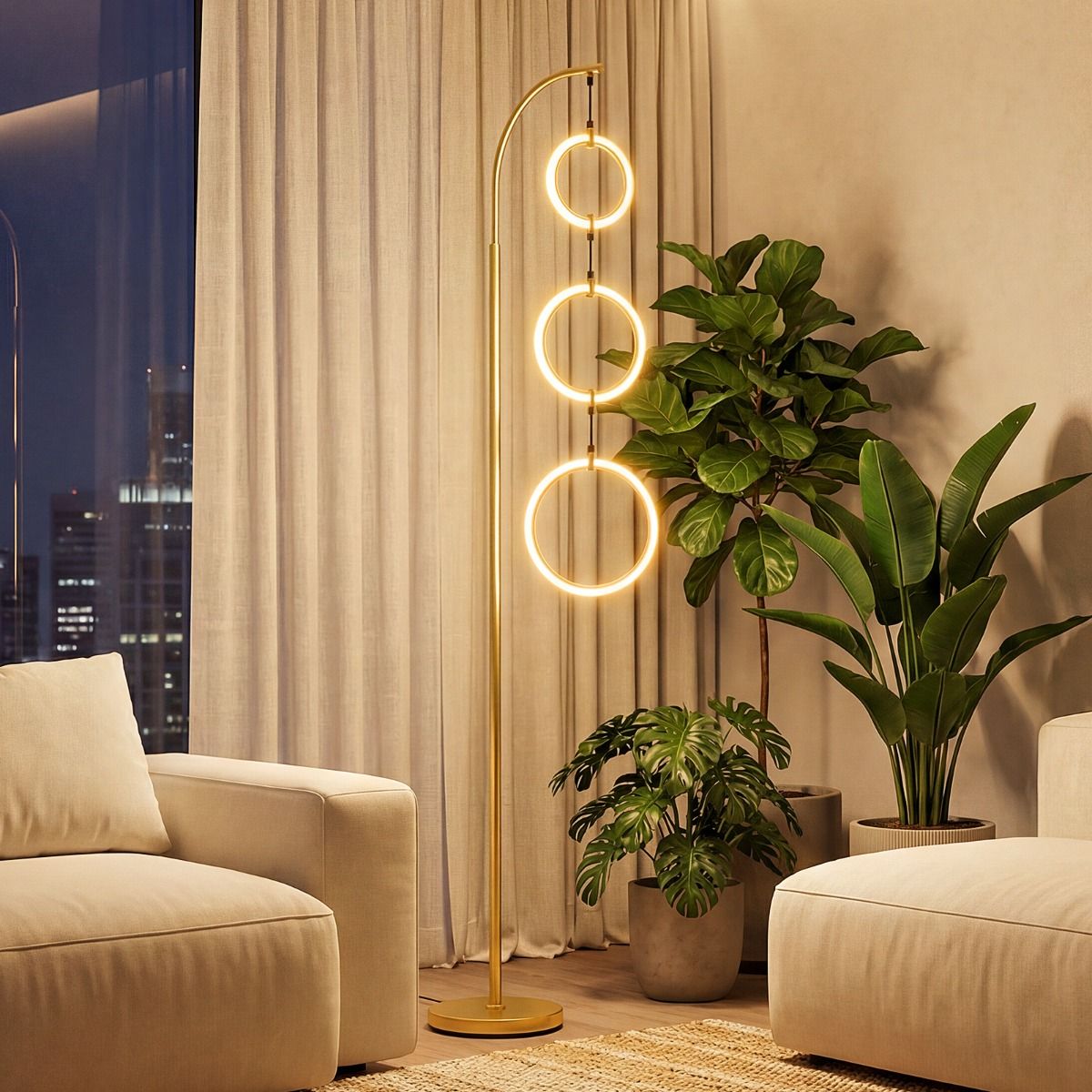 Coast Staande Lamp - dimbaar met voetschakelaar - 3 LED-lichtringen - goud