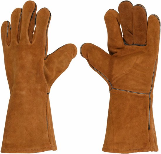 Vaggan BBQ handschoenen - leder - camel bruin - hittebestendig tot 250 graden