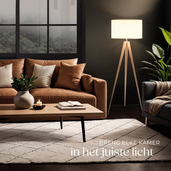 tectake Lunaris Vloerlamp – Driepoot – Linnenlook Lampenkap – E27 – 158 cm