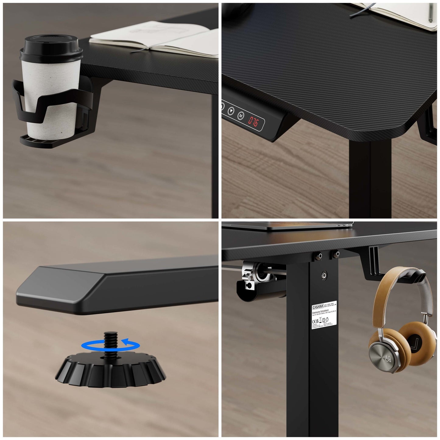 Casaria Zit Sta Bureau – Hoogte Verstelbaar Elektrisch - 160x75cm Zwart